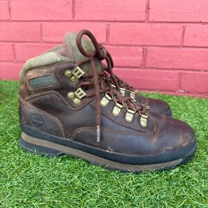 Vintage Timberland Euro Hiker Leather Boots Mens Size 6 EU 39 Brown Olive READ